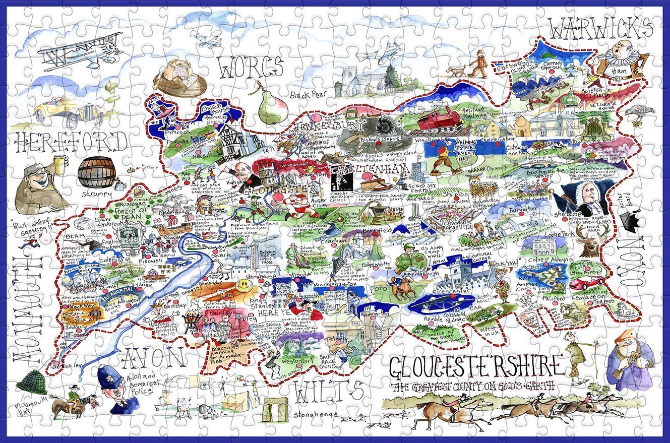 Map of Gloucestershire - Tim Bulmer - 300 Piece Wooden Jigsaw Puzzle