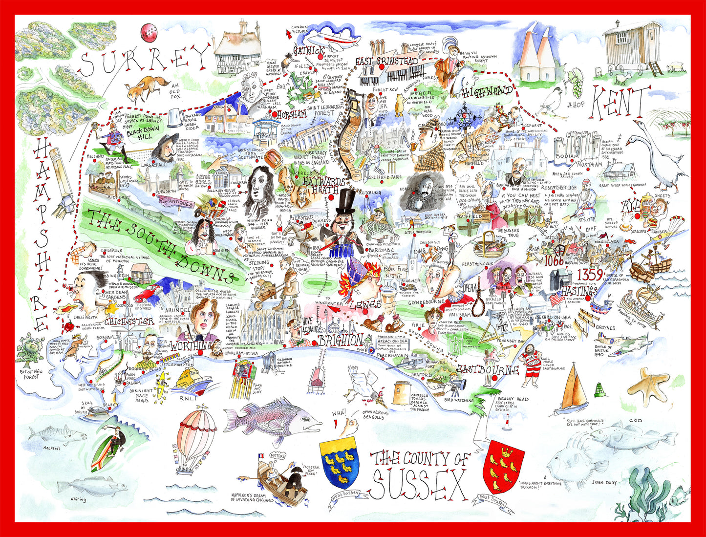 Map of Sussex - Tim Bulmer 1000 Piece Jigsaw Puzzle