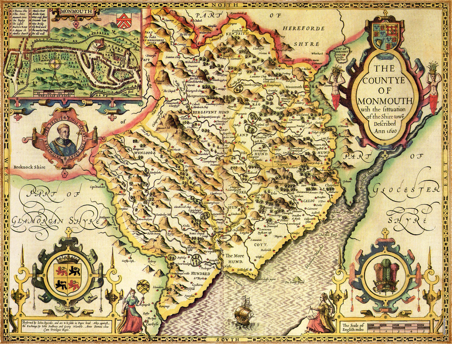 Monmouthshire Historical Map 1000 Piece Jigsaw Puzzle (1610)