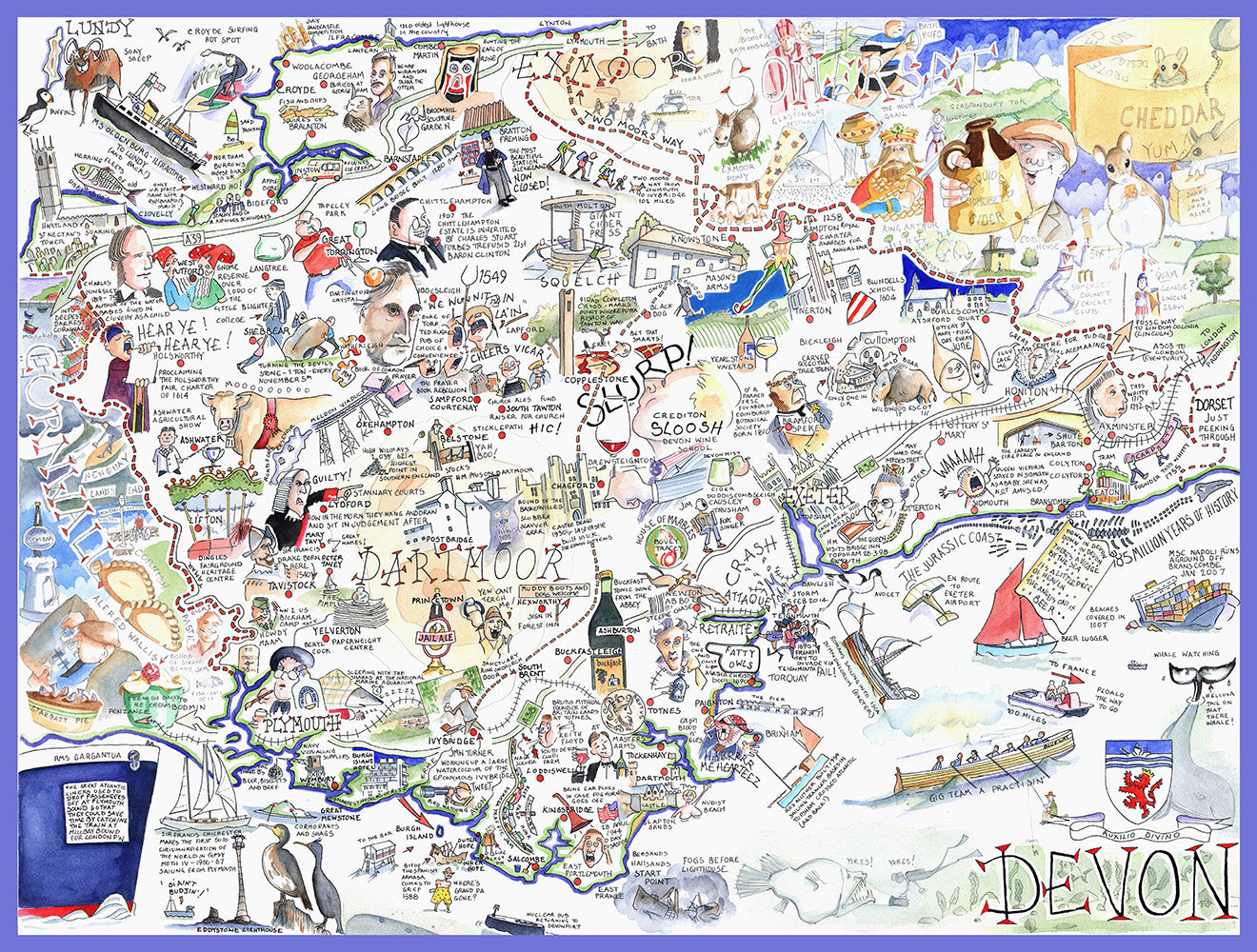 Map of Devon - Tim Bulmer - 300 Piece Wooden Jigsaw Puzzle