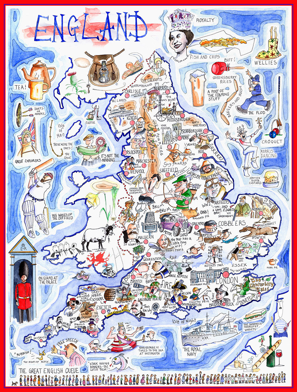 Map of England - Tim Bulmer - 300 Piece Wooden Jigsaw Puzzle