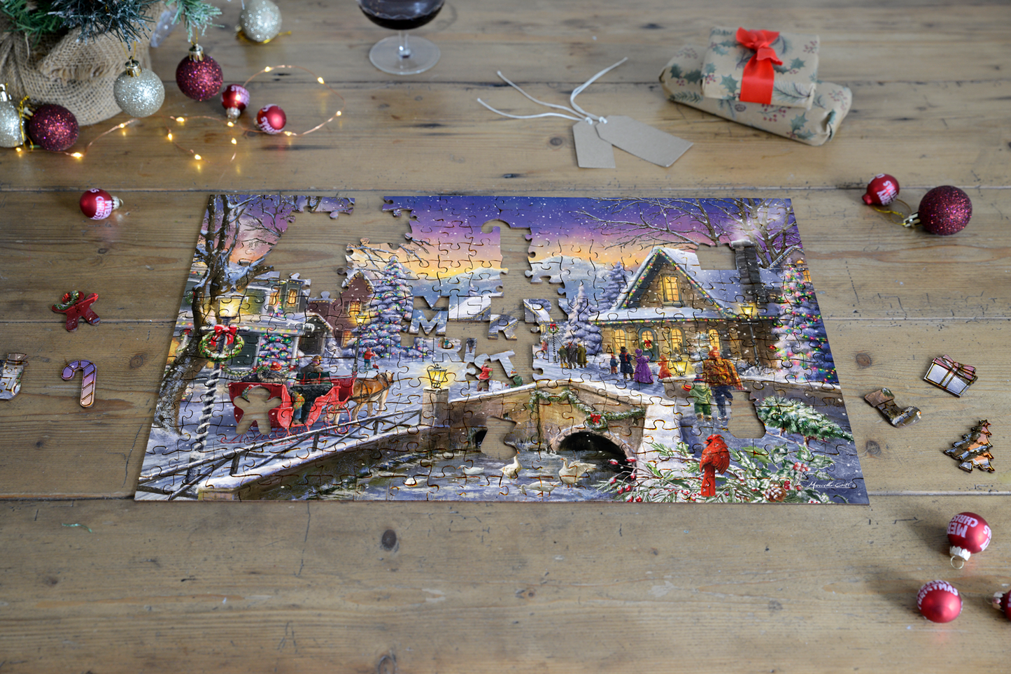 Christmas Village Glow  -  300 Piece Wooden Jigsaw Puzzle