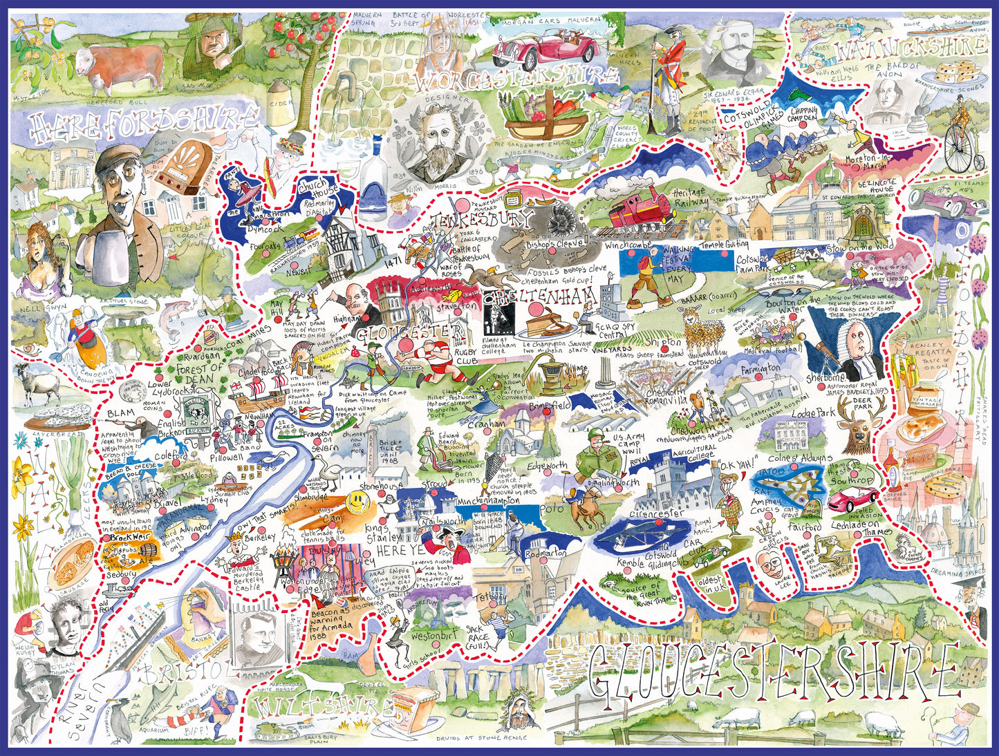 Map of Gloucestershire - Tim Bulmer 1000 Piece Jigsaw Puzzle