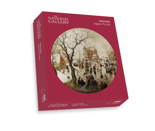 A Winter Scene with Skaters near a Castle - National Gallery 400 Piece Circular Jigsaw Puzzle box