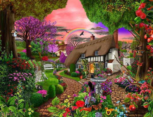 Jigsaw Puzzle - Cottage Garden Rainbow 1000 Or 500 Pieces Jigsaw Puzzles