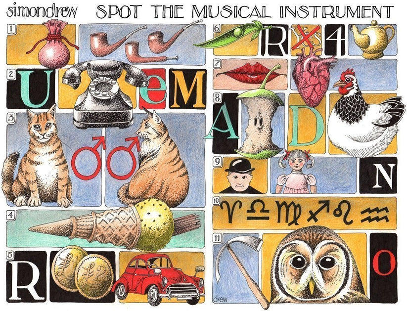 Spot the Musical Instrument Simon Drew 1000 or 500 piece Jigsaw