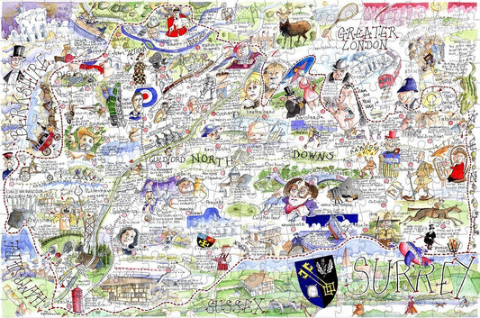 Map of Surrey - Tim Bulmer - 300 Piece Wooden Jigsaw Puzzle