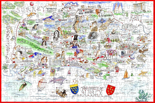 Map of Sussex - Tim Bulmer - 300 Piece Wooden Jigsaw Puzzle